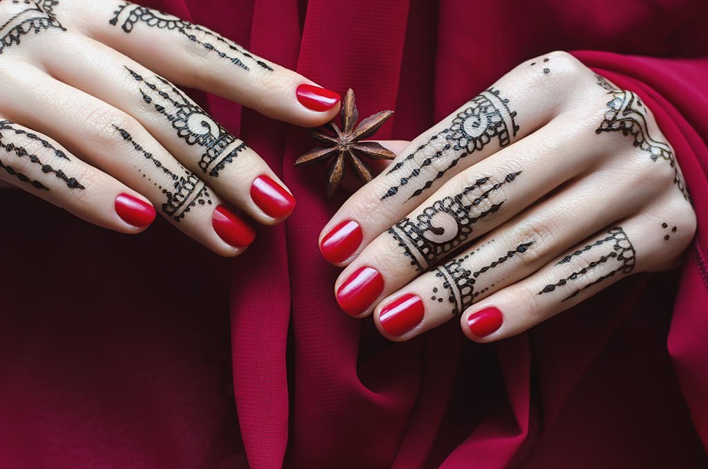 With golden nail polish | Mehndi designs for hands, Mehndi designs for  beginners, Henna tattoo designs